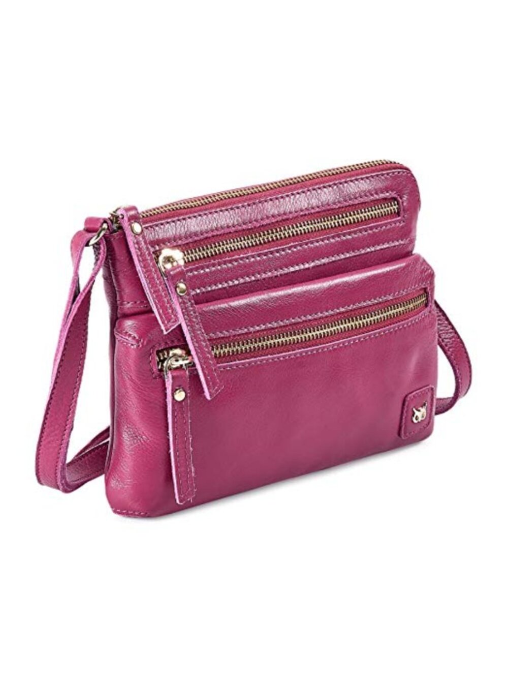 Real Leather Small Triple Zip Crossbody Shoulder Sling Bag Handmade